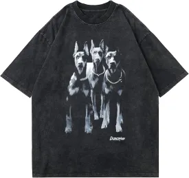 Aelfric Eden Graphic Tees Men Oversized Doberman Shirt Washed Vintage Streetwear Casual Summer Tops T-Shirt Unisex