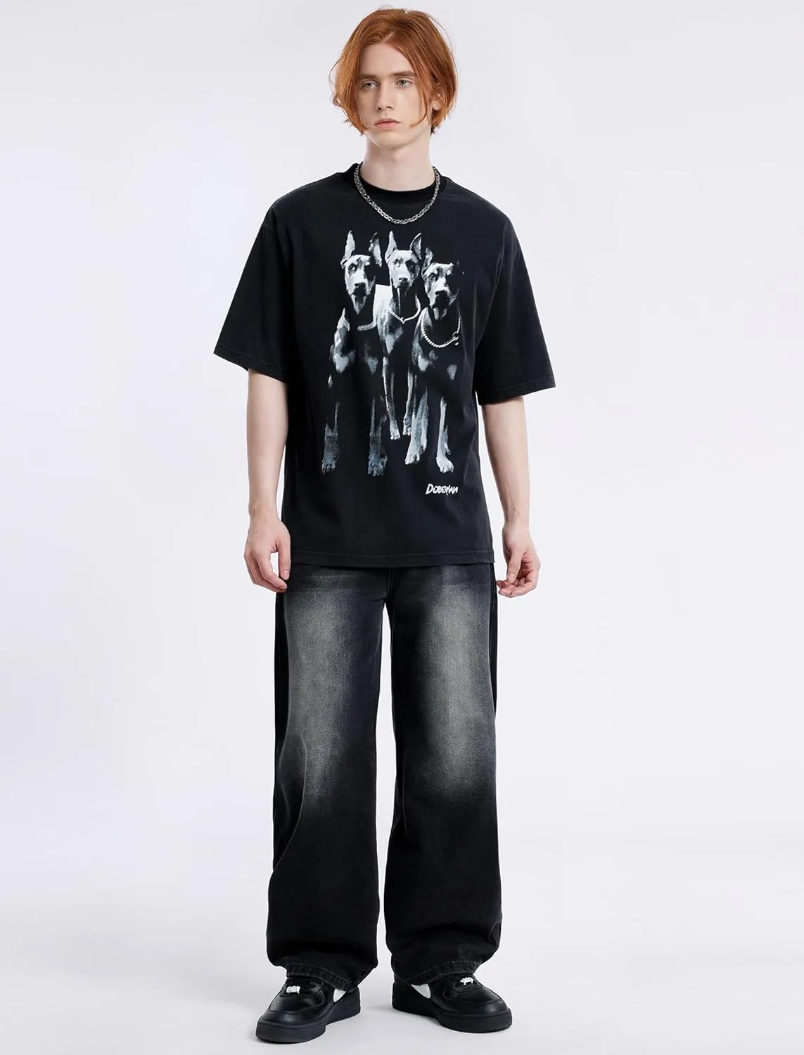 Aelfric Eden Graphic Tees Men Oversized Doberman Shirt Washed Vintage Streetwear Casual Summer Tops T-Shirt Unisex