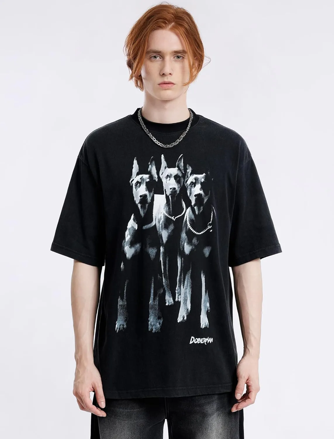 Aelfric Eden Graphic Tees Men Oversized Doberman Shirt Washed Vintage Streetwear Casual Summer Tops T-Shirt Unisex