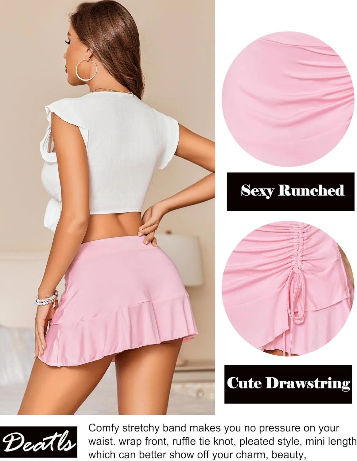 Avidlove Womens Pleated Mini Skirts Drawstring Wrap Ruffle Mini Skirt Sexy Y2k Skirt Ruched Tennis Skater Skirt
