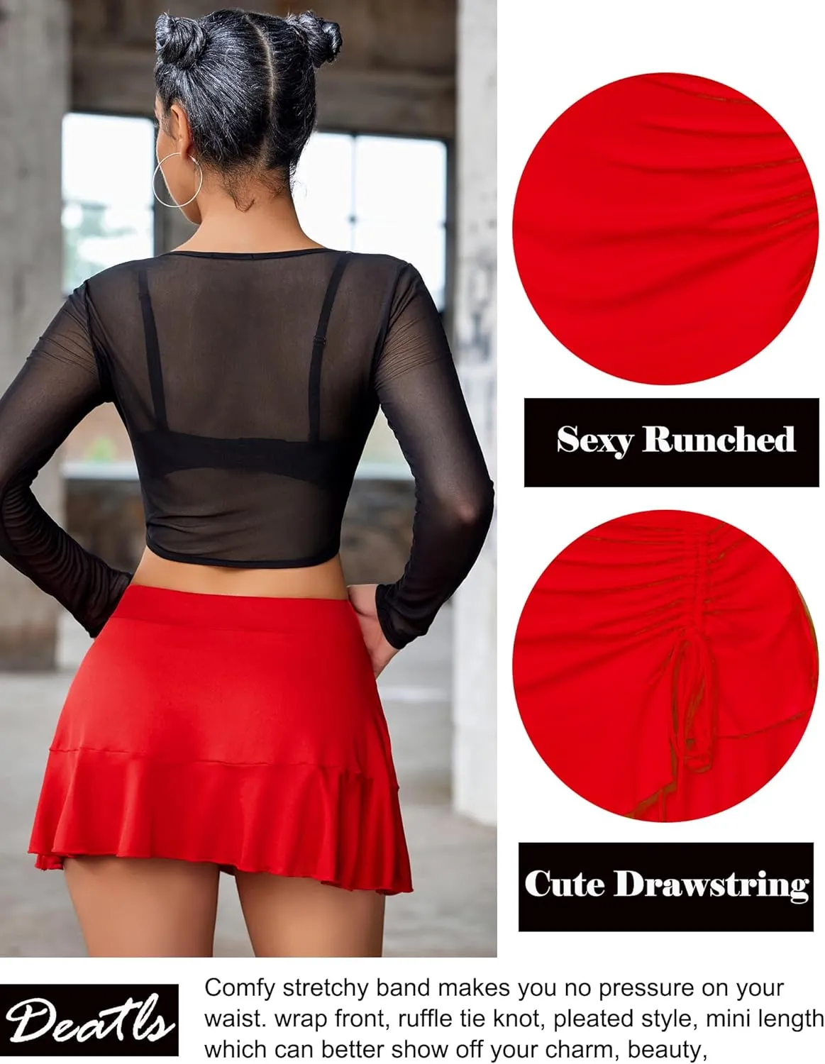 Avidlove Womens Pleated Mini Skirts Drawstring Wrap Ruffle Mini Skirt Sexy Y2k Skirt Ruched Tennis Skater Skirt