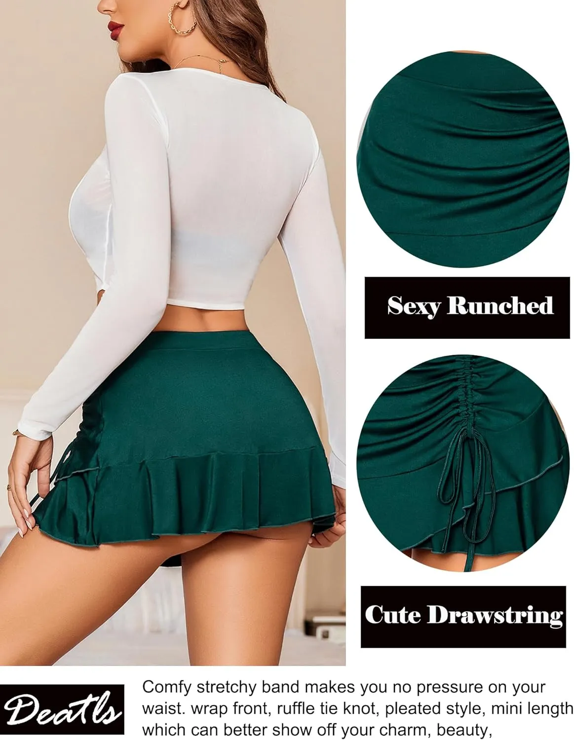 Avidlove Womens Pleated Mini Skirts Drawstring Wrap Ruffle Mini Skirt Sexy Y2k Skirt Ruched Tennis Skater Skirt