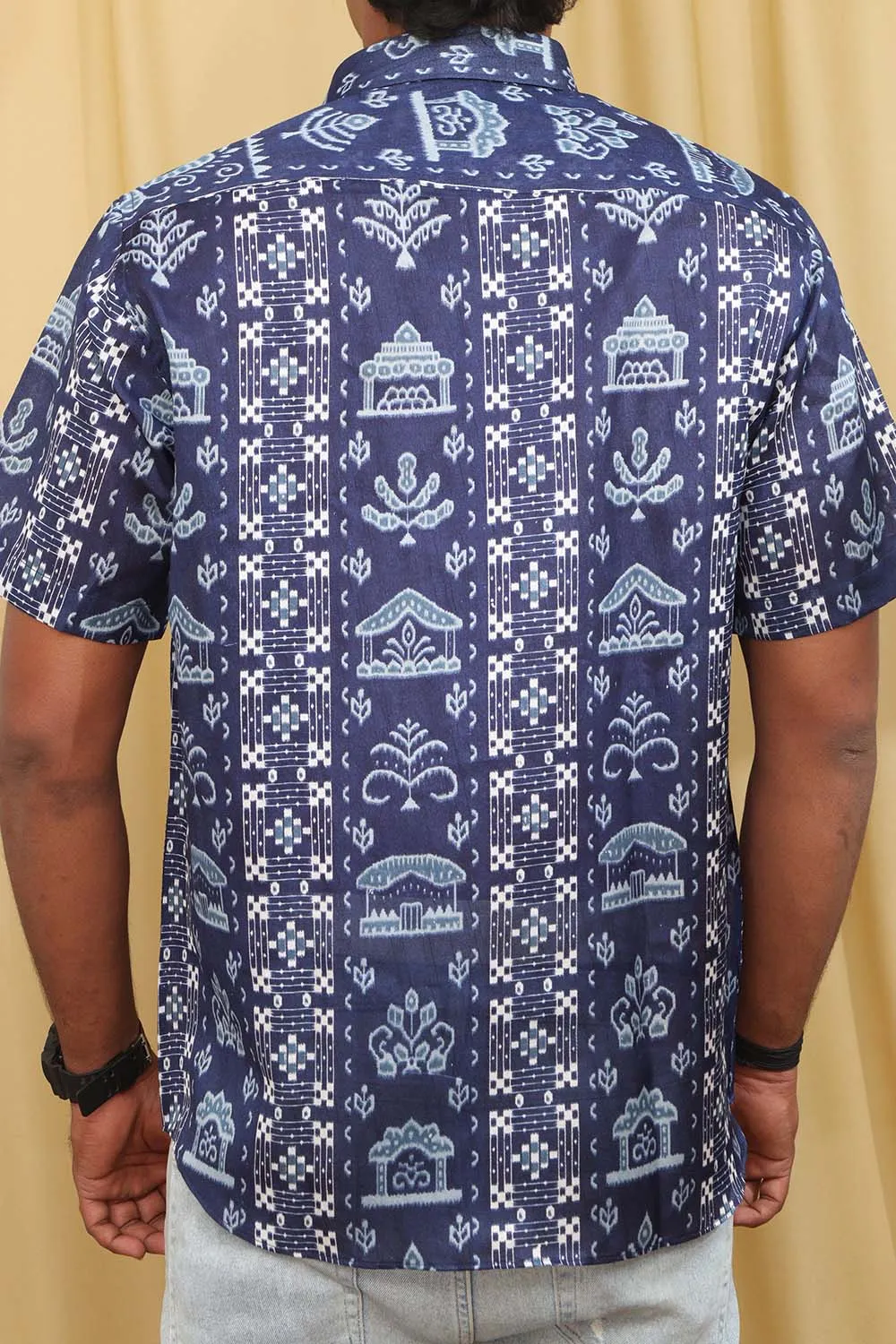 Blue Silk Sambalpuri Print Shirt: Digital Printed