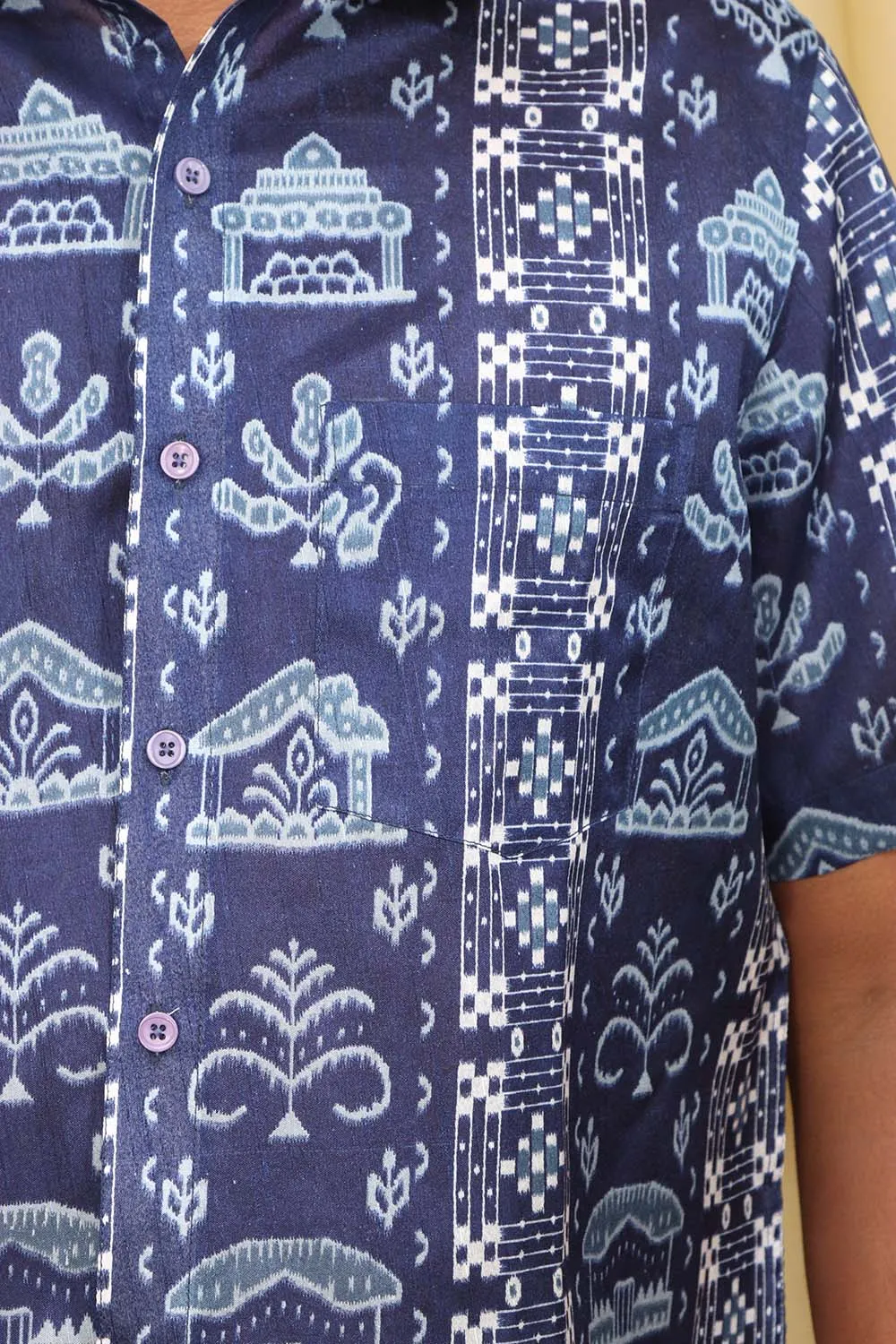 Blue Silk Sambalpuri Print Shirt: Digital Printed