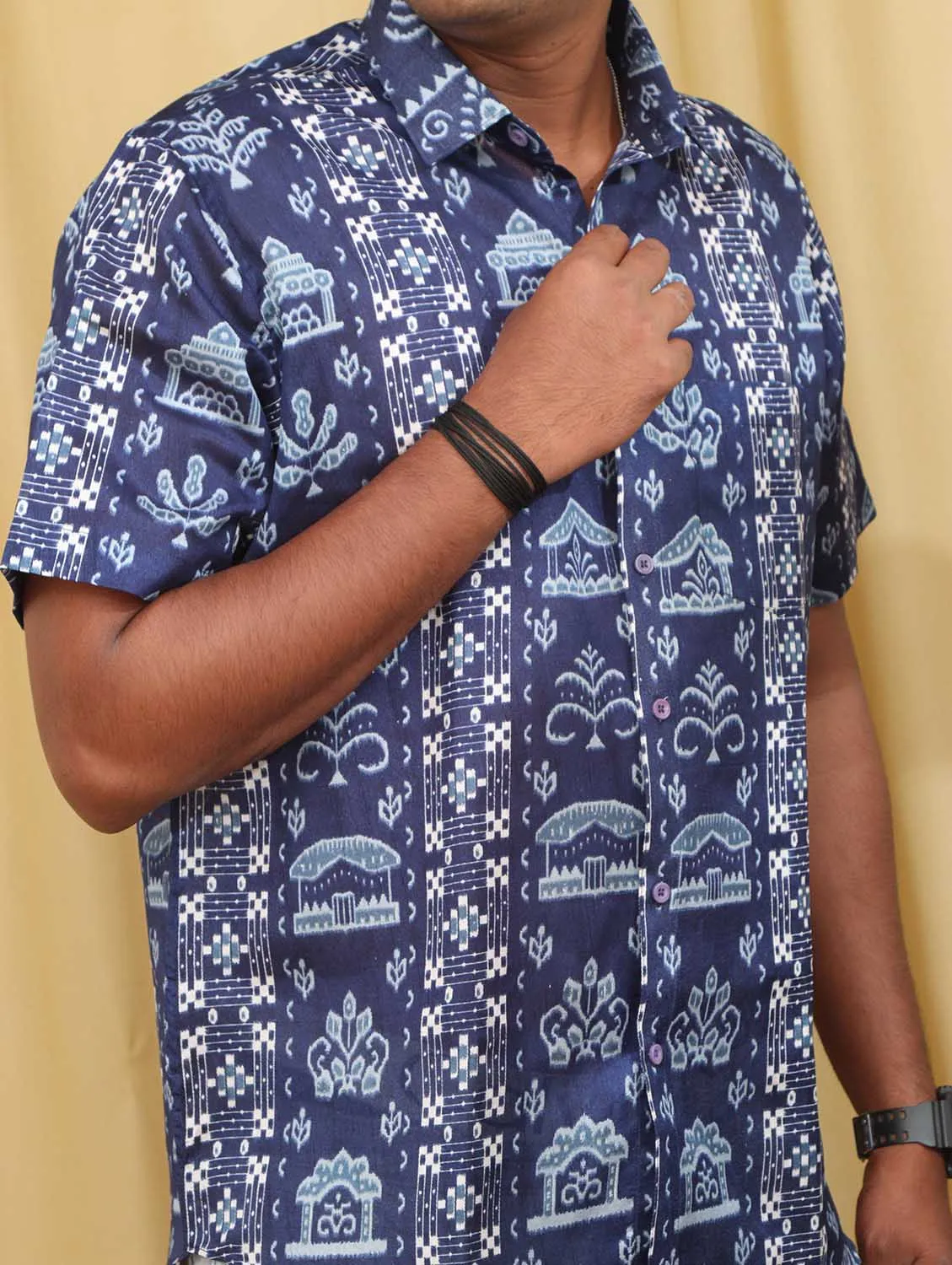 Blue Silk Sambalpuri Print Shirt: Digital Printed