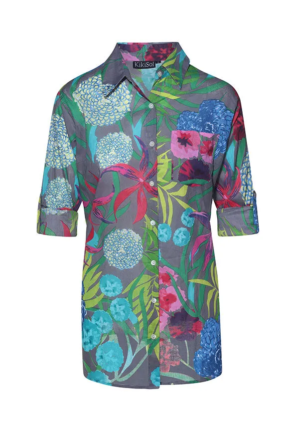 Charcoal Gray Hydrangea KikiSol Boyfriend Shirt