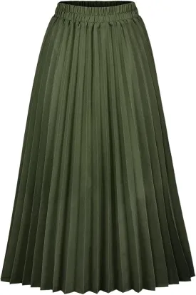 CHARTOU Womens Chic Elastic High Waisted A Line Leopard Print Pleated Shirring Midi-Long Skirt