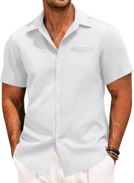 COOFANDY Mens Casual Linen Shirt Short Sleeve Button Down Shirt Summer Beach Hawaiian Shirts