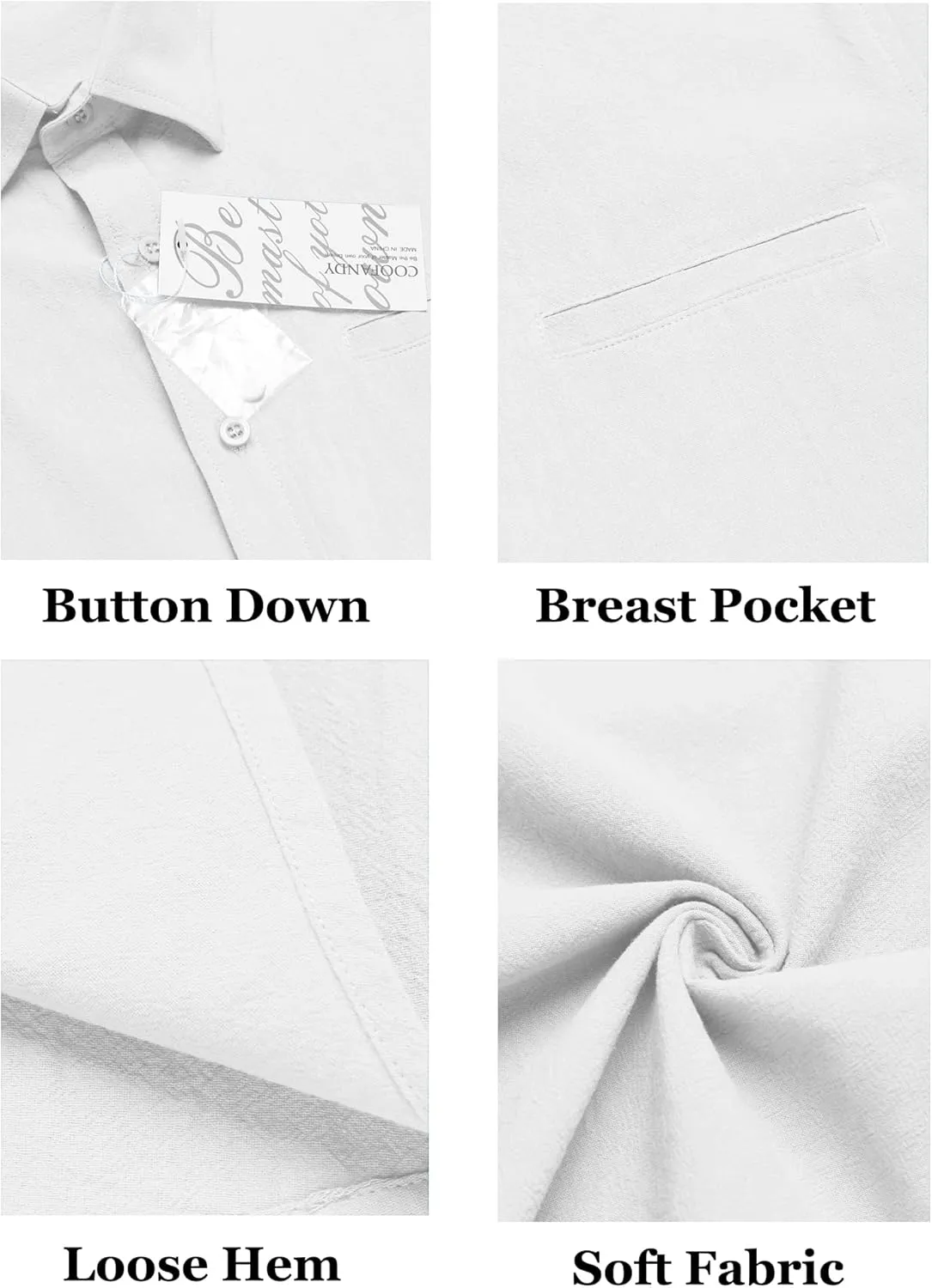 COOFANDY Mens Casual Linen Shirt Short Sleeve Button Down Shirt Summer Beach Hawaiian Shirts