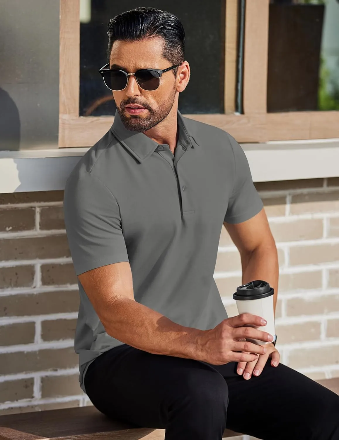COOFANDY Men's Polo Shirts Short Sleeve Slim Fit Casual Solid Basic Golf Shirt Collared T-Shirt