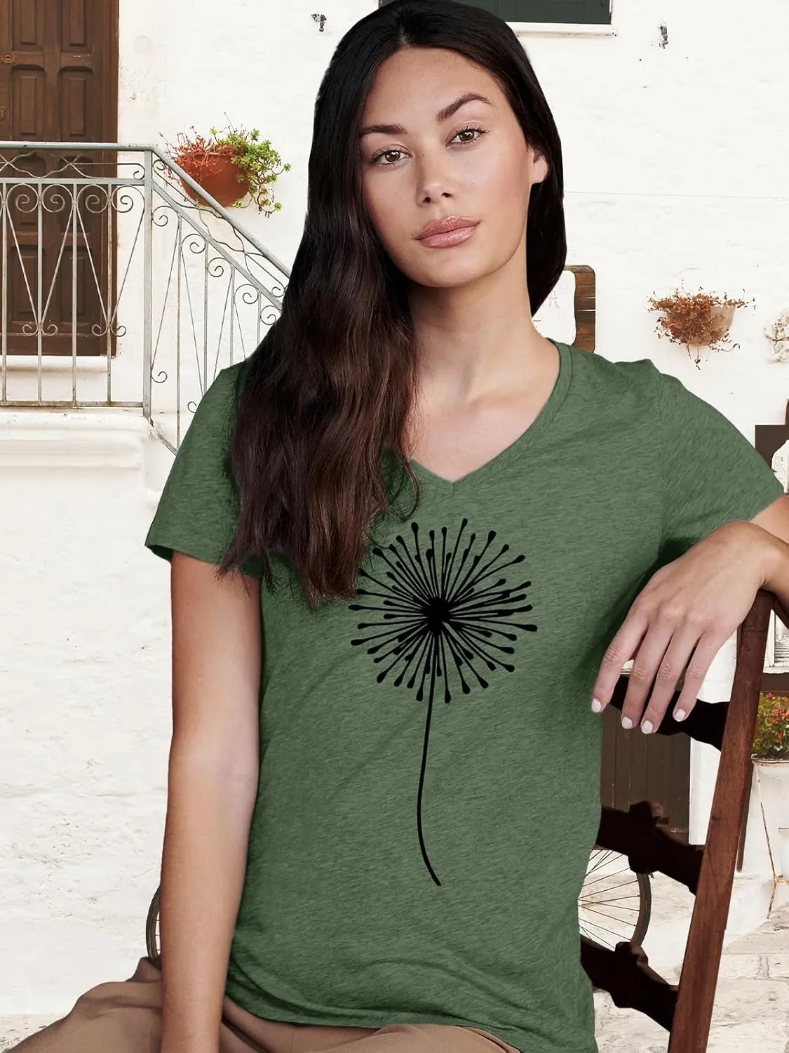 Flower Kindly Shirt for Women Funny Wildflower Plant T-Shirt Bohemian Summer Vacation V Neck Tops