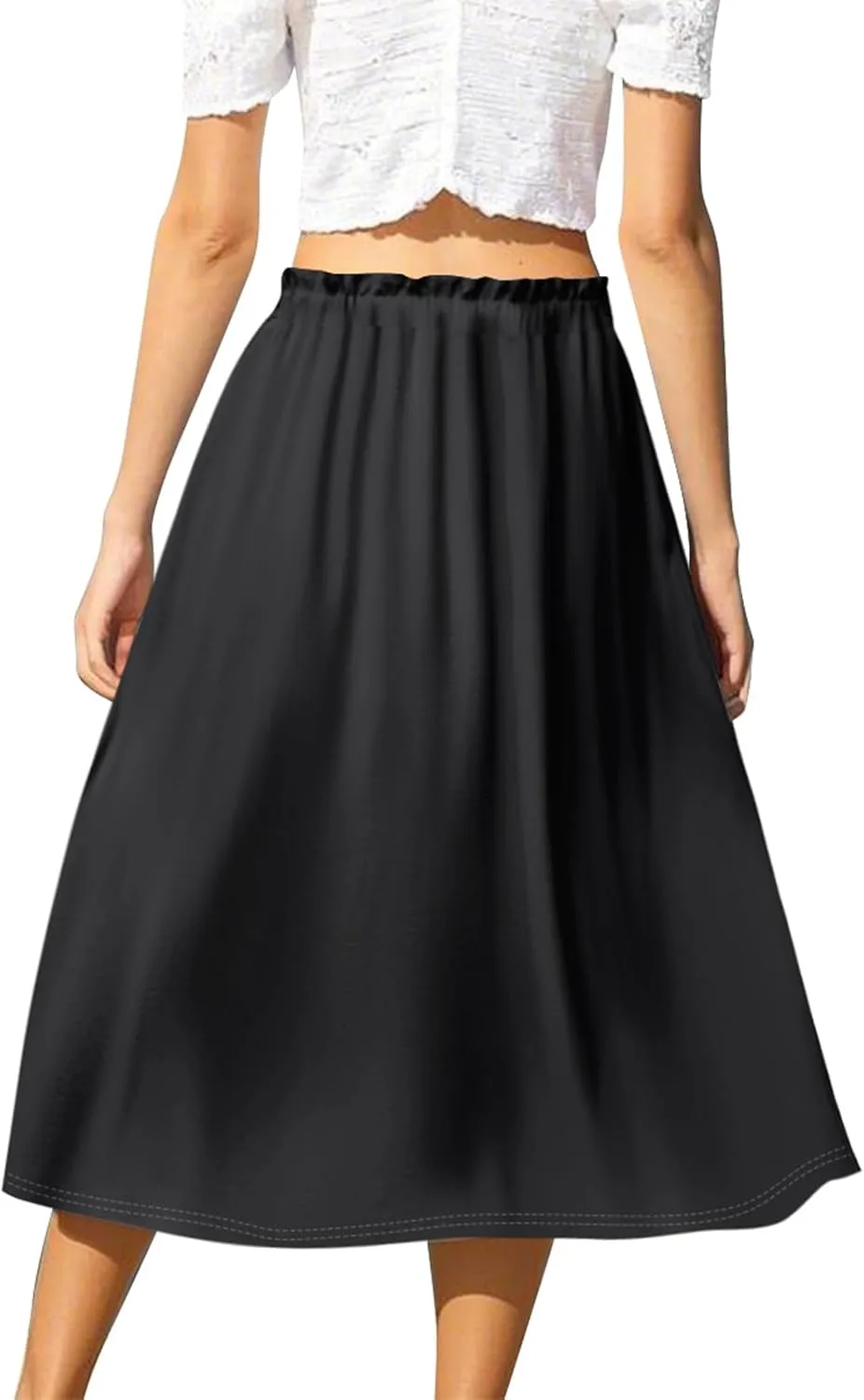 GOFULY Skirts for Women Midi Length Trendy Summer Print A Line Skirt Knee Drawstring Elastic High Waist Smocked Skirt