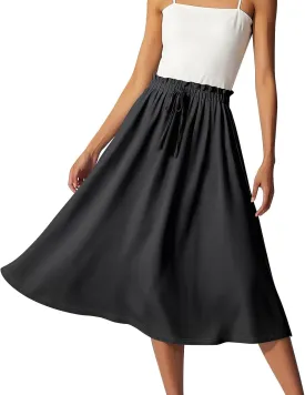 GOFULY Skirts for Women Midi Length Trendy Summer Print A Line Skirt Knee Drawstring Elastic High Waist Smocked Skirt