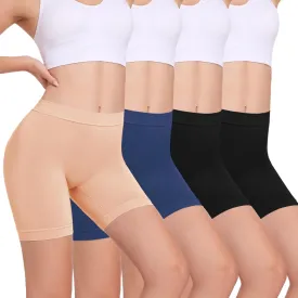 HBselect Cotton Boxer Shorts Underwear Boy Shorts Panties Anti Chafing Yoga Bike Shorts 4 Pack (Regular & Plus Size)