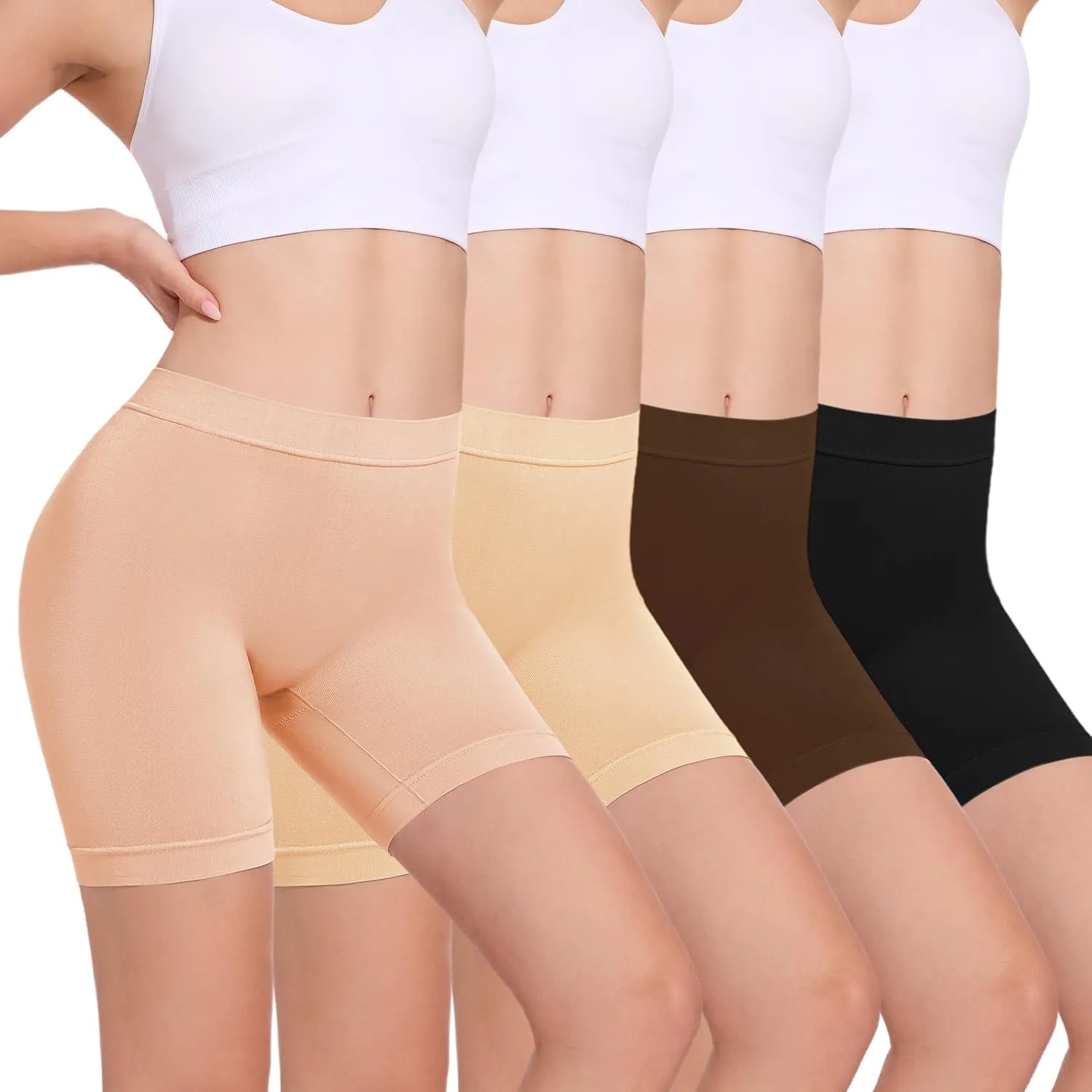 HBselect Cotton Boxer Shorts Underwear Boy Shorts Panties Anti Chafing Yoga Bike Shorts 4 Pack (Regular & Plus Size)