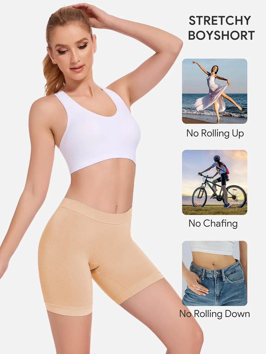 HBselect Cotton Boxer Shorts Underwear Boy Shorts Panties Anti Chafing Yoga Bike Shorts 4 Pack (Regular & Plus Size)