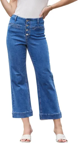 High Waisted Stretchy Cropped Jeans for Women Wide Leg Jeans Loose Denim Pants