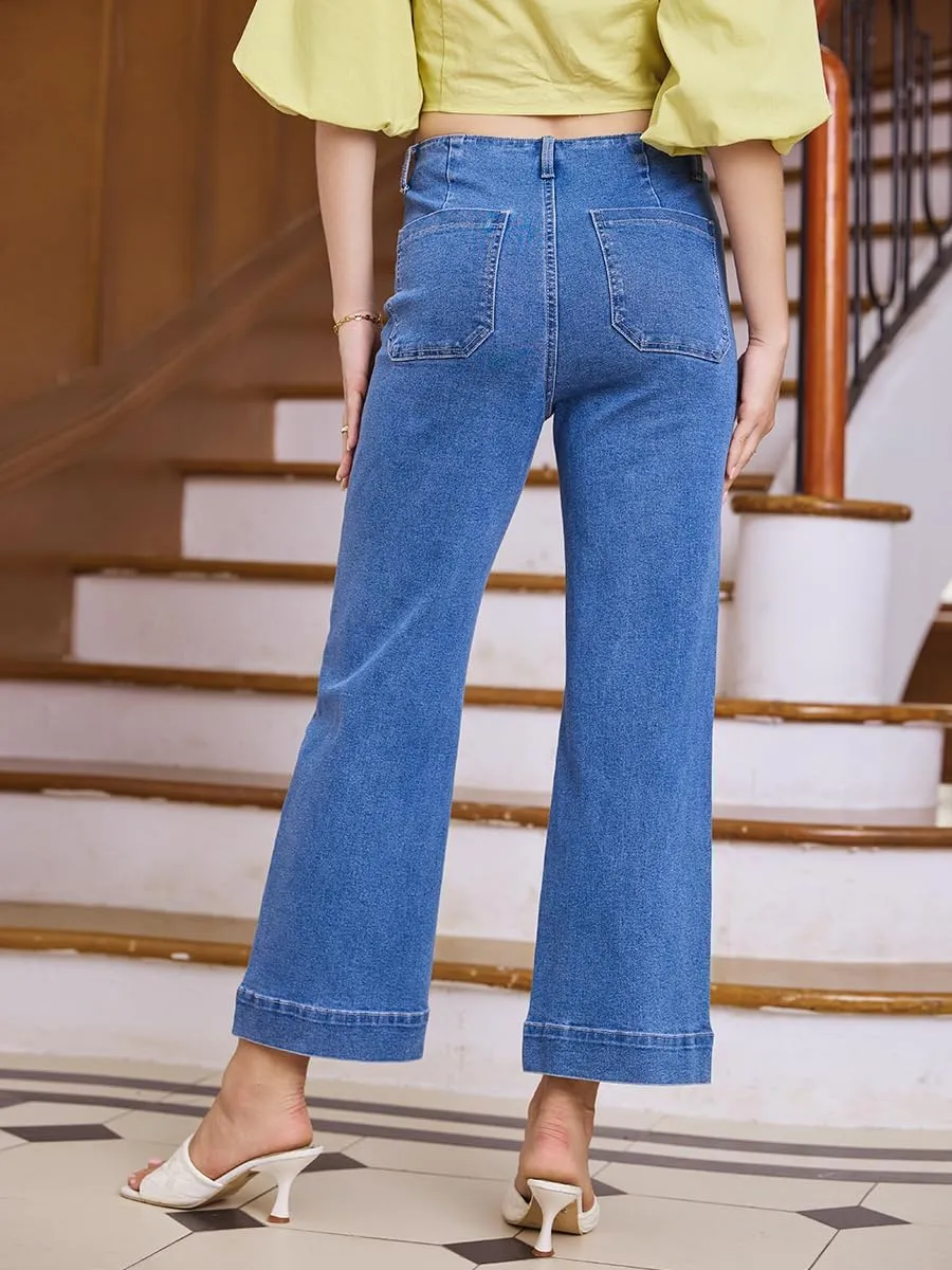 High Waisted Stretchy Cropped Jeans for Women Wide Leg Jeans Loose Denim Pants