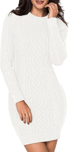 LaSuiveur Women's Bodycon Pullover Mini Sweater Dresses Crew Neck Cable Knit Cocktail Party Dress