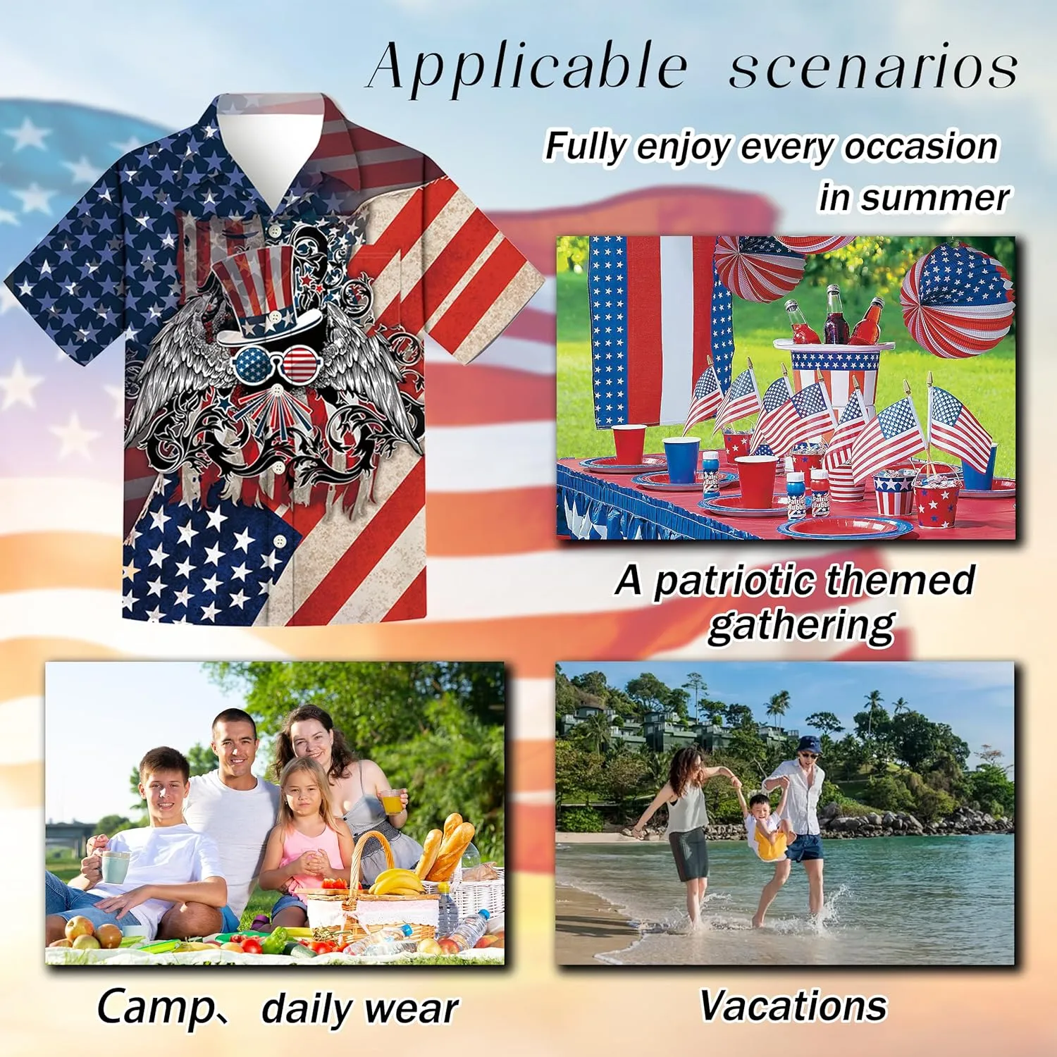Men 4th of July Patriotic Shirt,American Flag Shirt,Hawaiian Funny Print Short Sleeve Shirts Men