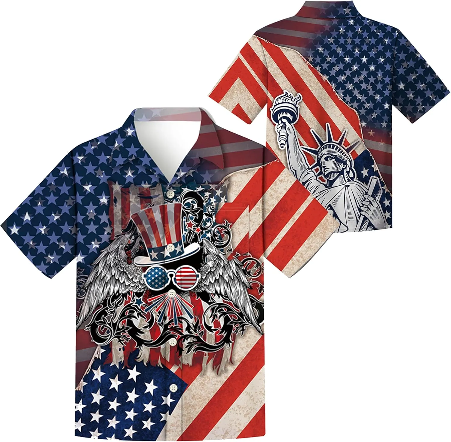 Men 4th of July Patriotic Shirt,American Flag Shirt,Hawaiian Funny Print Short Sleeve Shirts Men