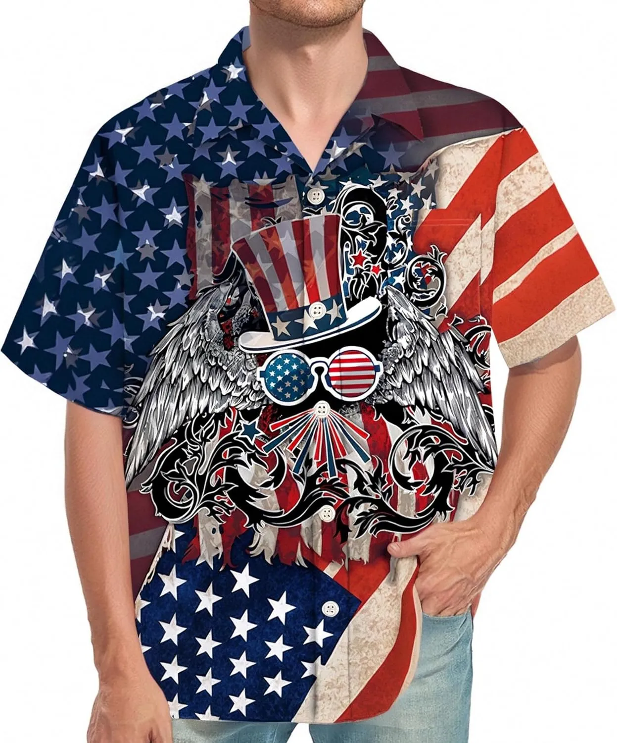 Men 4th of July Patriotic Shirt,American Flag Shirt,Hawaiian Funny Print Short Sleeve Shirts Men