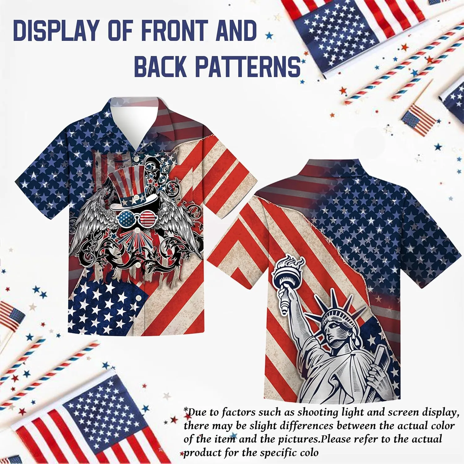 Men 4th of July Patriotic Shirt,American Flag Shirt,Hawaiian Funny Print Short Sleeve Shirts Men