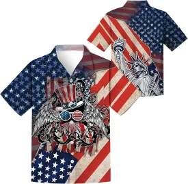 Men 4th of July Patriotic Shirt,American Flag Shirt,Hawaiian Funny Print Short Sleeve Shirts Men