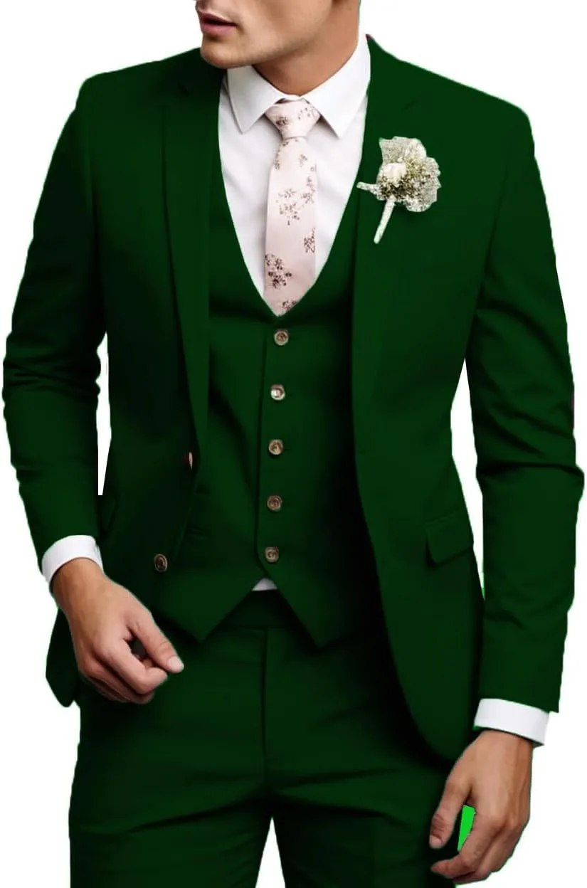 Men's Casual Suit 3 Pieces Slim Fit Wedding Tuxedo Suit Notch Lapel Blazer Vest Pants Formal Business Suits for Men