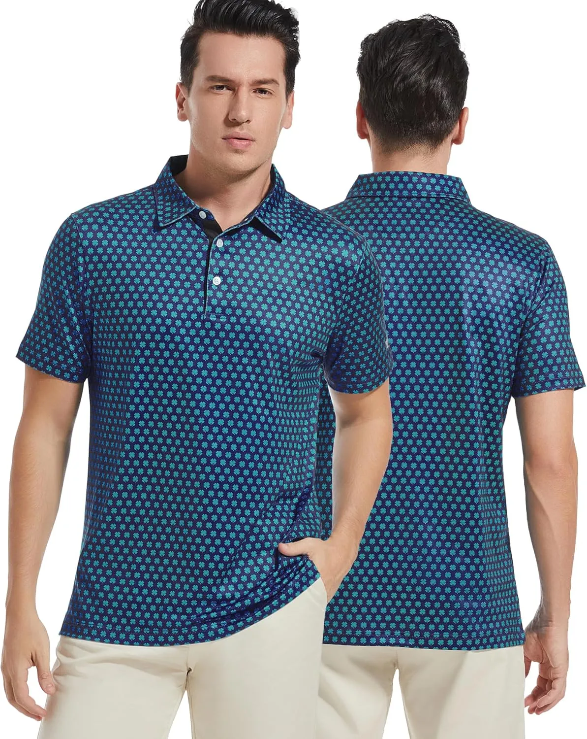 Mens Golf Shirt Short Sleeve Dry Fit Print Moisture Wicking Performance Patterns Collared Polo Shirt