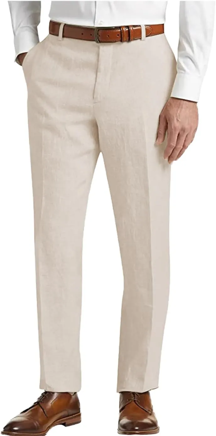 Men's Linen Pants Lightweight Classic Regular Fit Dress Suit Pants for Men Spring Summer