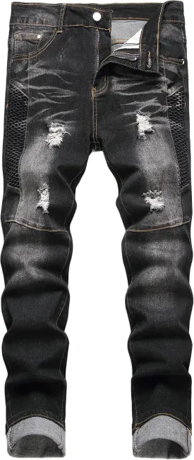 Men's Slim Fit Stretch Jeans Ripped Skinny Jeans for Men, Fashion Straight Leg Comfort Flex Waist Cargo Denim Pants
