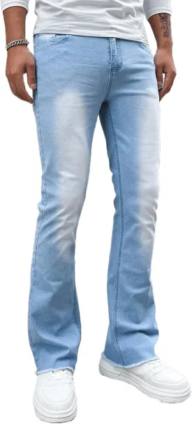 Men's Straight Leg Boot Cut Jeans Stretch Slim Fit Flared Jeans Light Wash Vintage Skinny Denim Pants