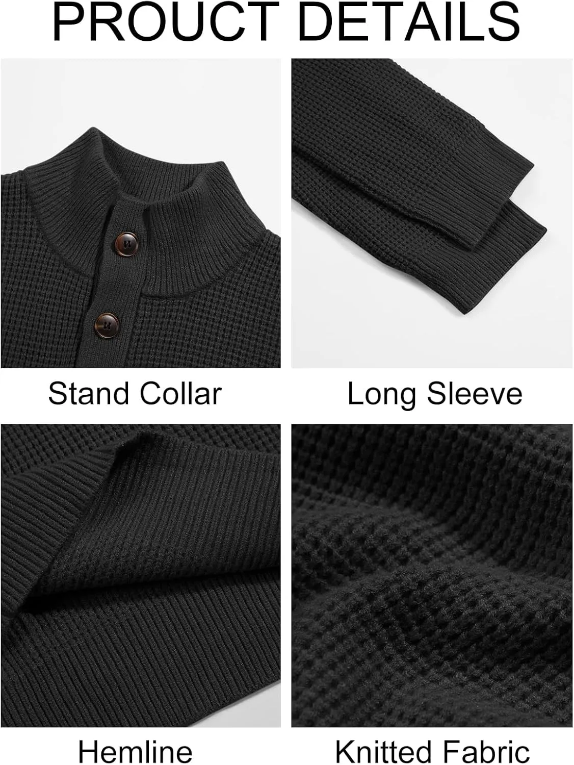 Runcati Mens Pullover Sweater Knitted Quarter Button Stand Collar Casual Thermal Henley Sweaters