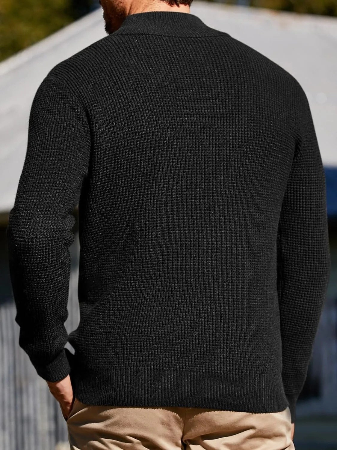 Runcati Mens Pullover Sweater Knitted Quarter Button Stand Collar Casual Thermal Henley Sweaters