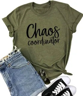 Women Chaos Coordinator Letter Printed T-Shirt Funny Short Sleeve Tops Tee Shirt