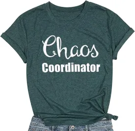 Women Chaos Coordinator Letter Printed T-Shirt Funny Short Sleeve Tops Tee Shirt