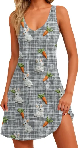 Women Summer Dresses V Neck Beach Swimsuit Coverup Sleeveless Vacation Dress with Pocket 2025 Casual Sundress