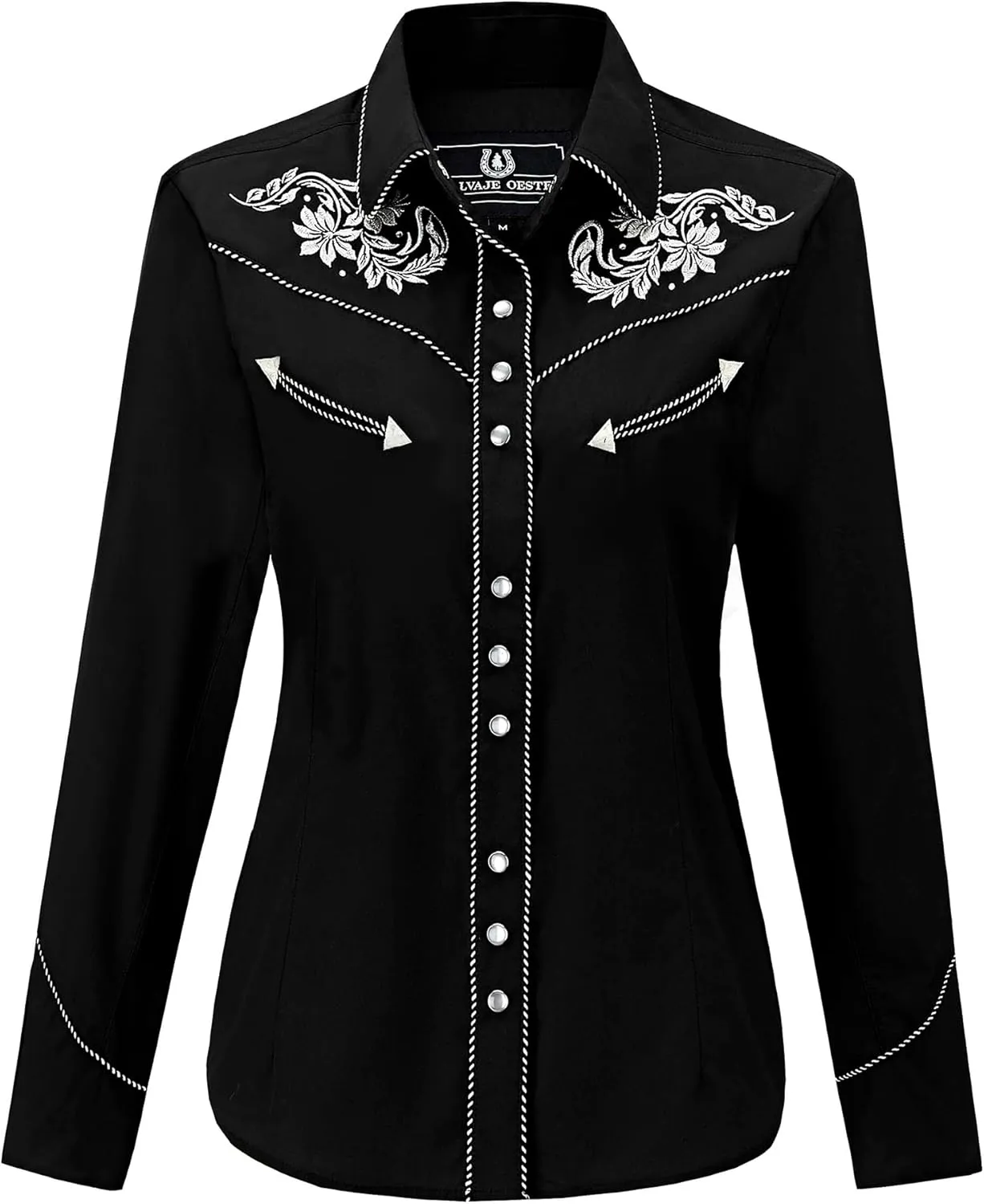 Women's Embroidered Western Cowgirl Slim Fit Shirt Snap Button Down Long Sleeve Shirt with Floral Embroidery