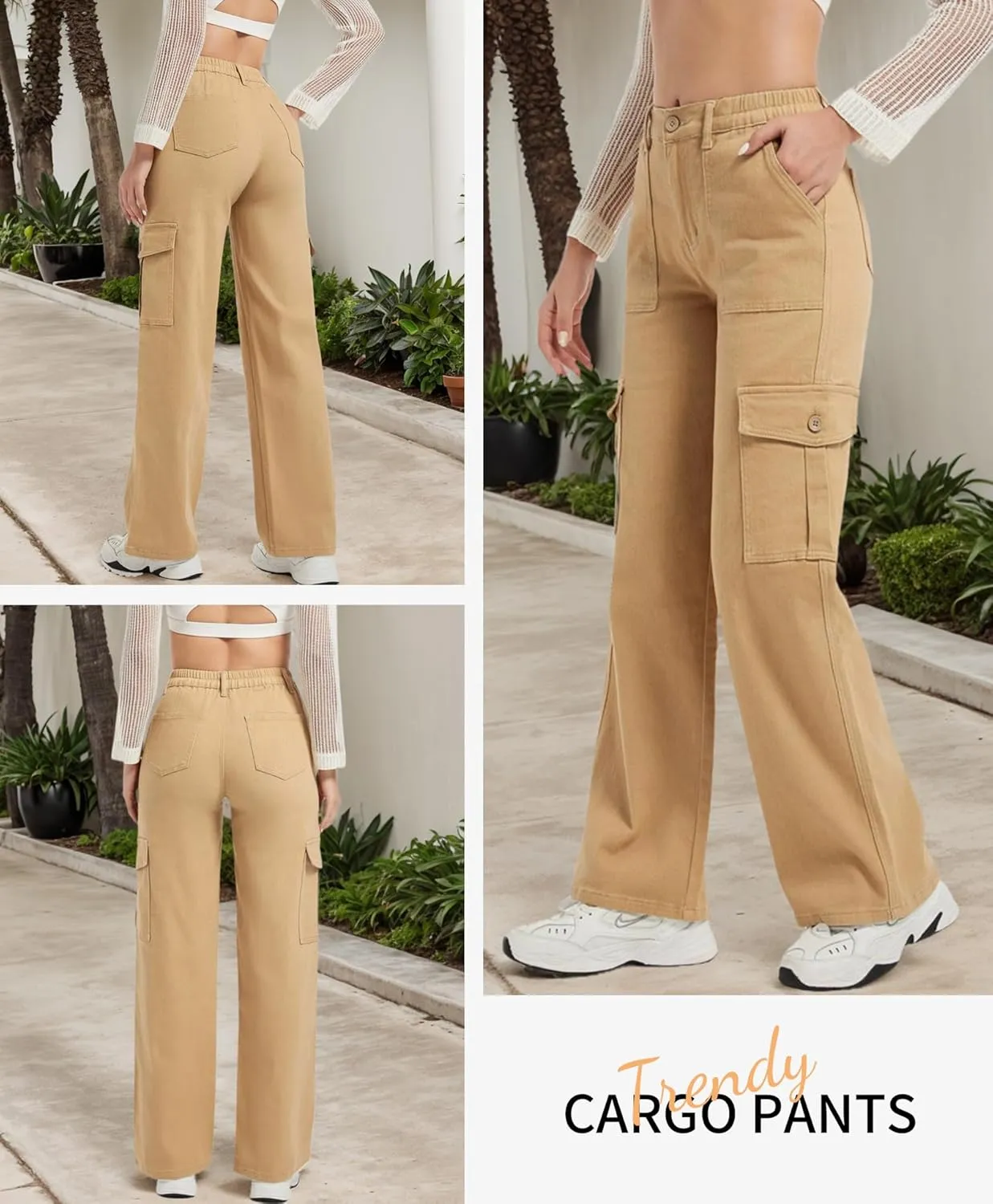 Womens Wide Leg Jeans, High Waisted Baggy Straight Leg Jeans, Trendy Y2K Stretchy Cargo Pants for Daily Wear