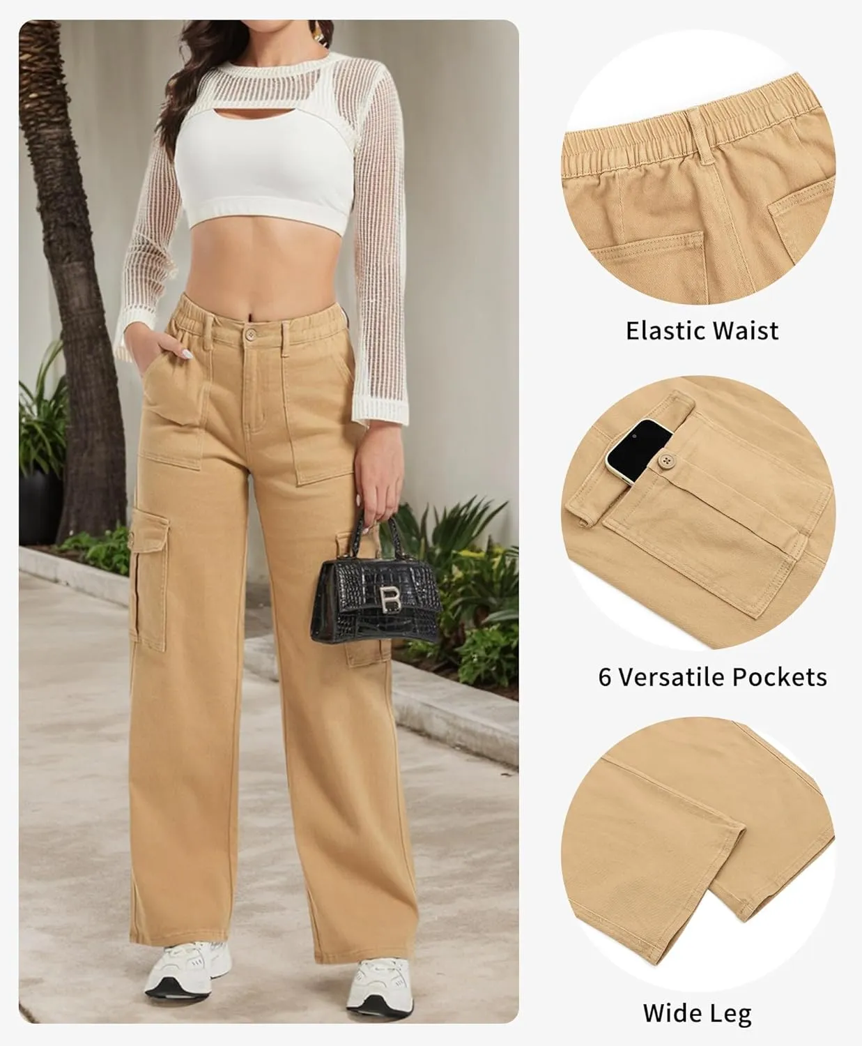 Womens Wide Leg Jeans, High Waisted Baggy Straight Leg Jeans, Trendy Y2K Stretchy Cargo Pants for Daily Wear