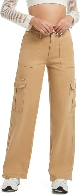 Womens Wide Leg Jeans, High Waisted Baggy Straight Leg Jeans, Trendy Y2K Stretchy Cargo Pants for Daily Wear