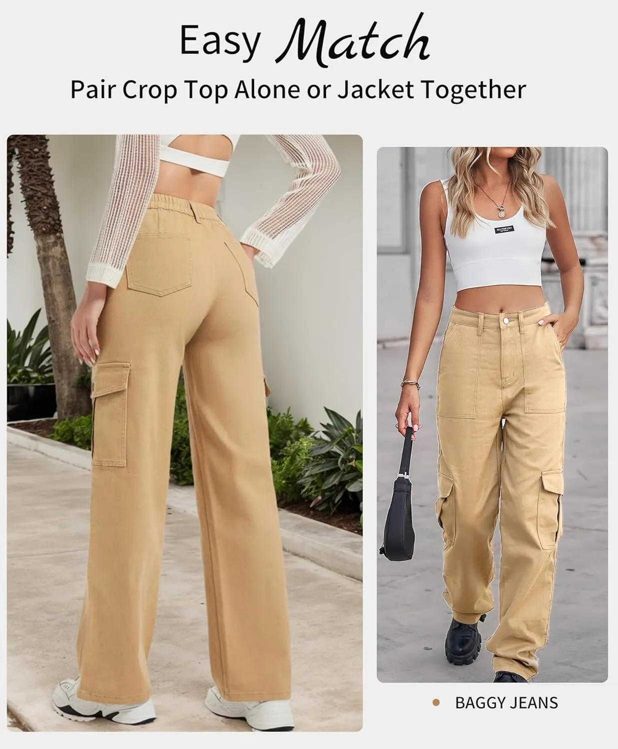 Womens Wide Leg Jeans, High Waisted Baggy Straight Leg Jeans, Trendy Y2K Stretchy Cargo Pants for Daily Wear