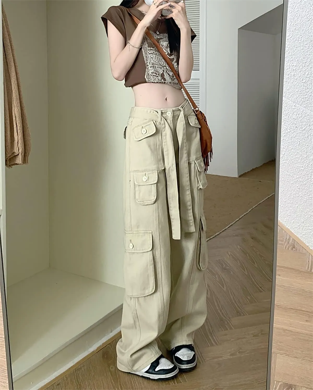 Women's Y2K High Waist Baggy Jeans Flap Pocket Relaxed Fit Straight Wide Leg Loose Fashion Cargo Jeans