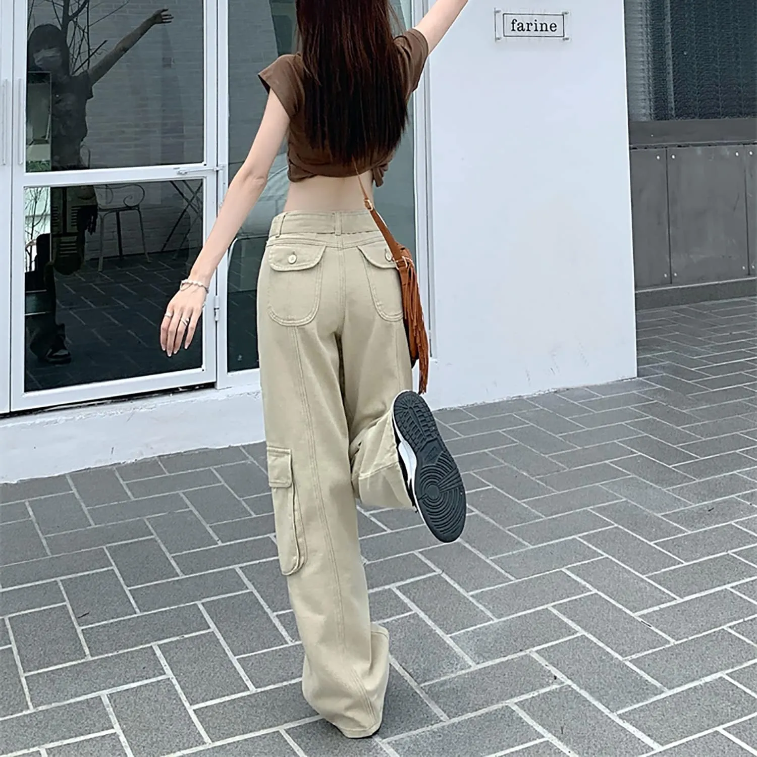 Women's Y2K High Waist Baggy Jeans Flap Pocket Relaxed Fit Straight Wide Leg Loose Fashion Cargo Jeans